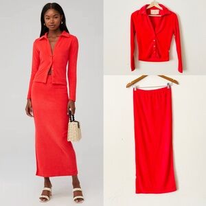 Araminta James XS Bailey Terry Cloth long sleeve and skirt set in Coral
